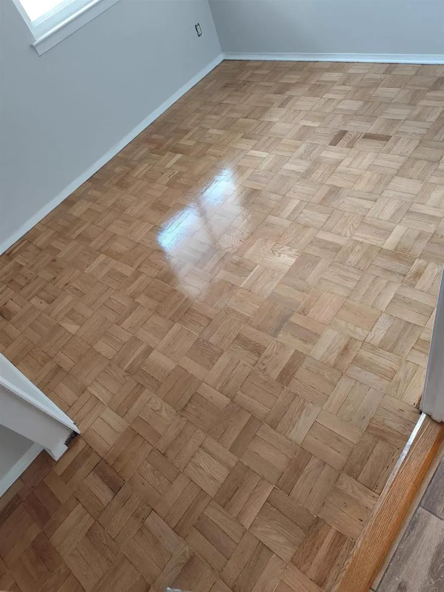 Refinished parquet floor with a soft sheen
