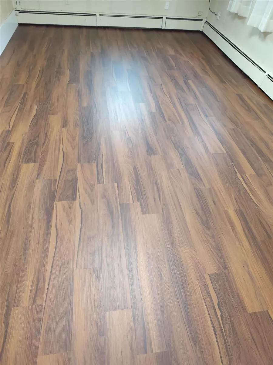 New plank floor installed in a bright room
